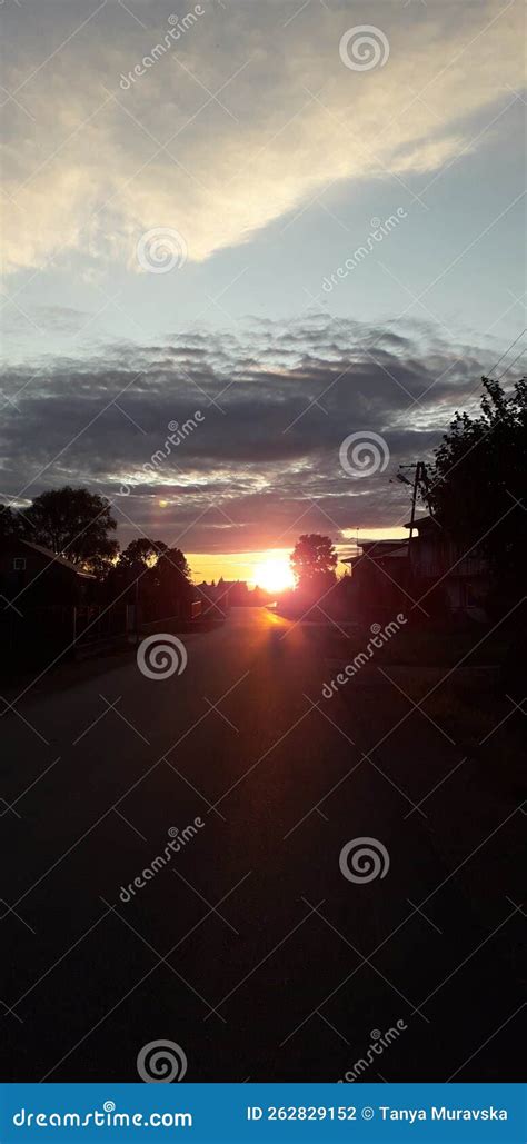 Sunset on the road horizon stock photo. Image of lighting - 262829152