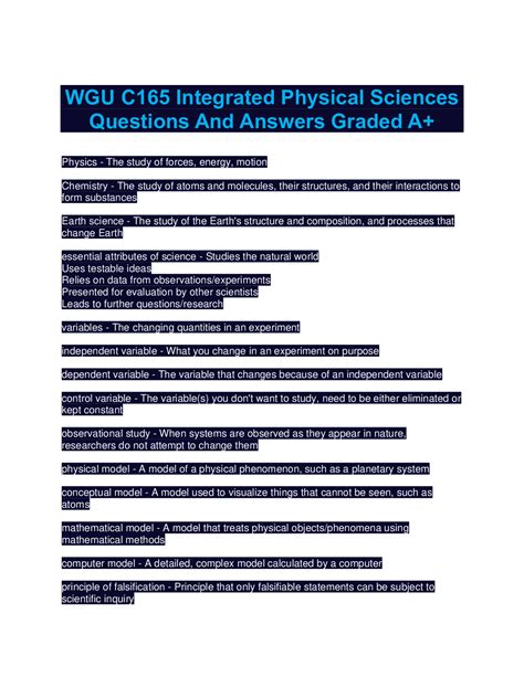 Wgu C Integrated Physical Sciences Questions And Answers Graded A