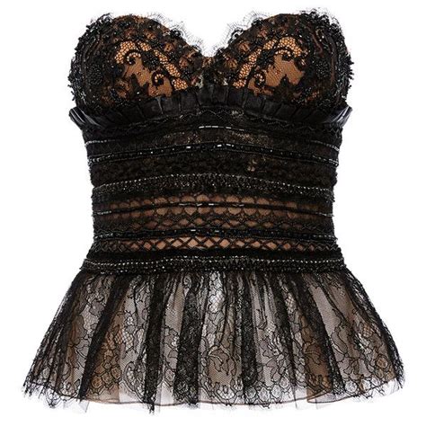 Marchesa Strapless Beaded Lace Bustier Lace Bustier Lace Peplum