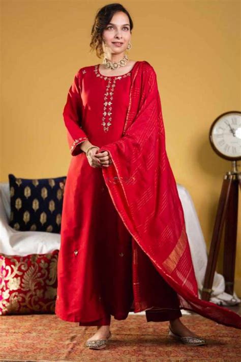 Buy Perfect Ws902 Alisa Chanderi Kurta Pant Set With Dupatta Online Kessa