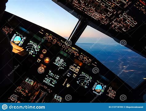 Cockpit of a Passenger Plane. View from the Cockpit during Stock Image ...