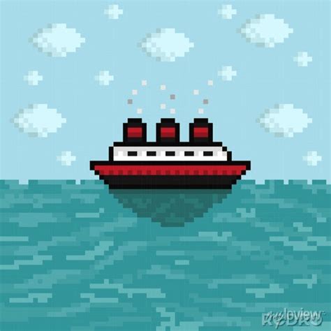 Vector pixel art ship isolated cartoon. ship pixel art. • wall stickers ...