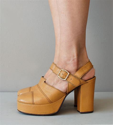 Platform Shoes 1970s Platforms Heels Mustard Mary Janes Mens