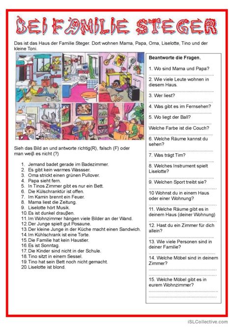 Bildbeschreibung Bei Familie Stege English ESL Worksheets Pdf Doc