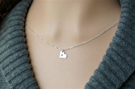 Personalized Silver Heart Necklace With Initial Heart Etsy