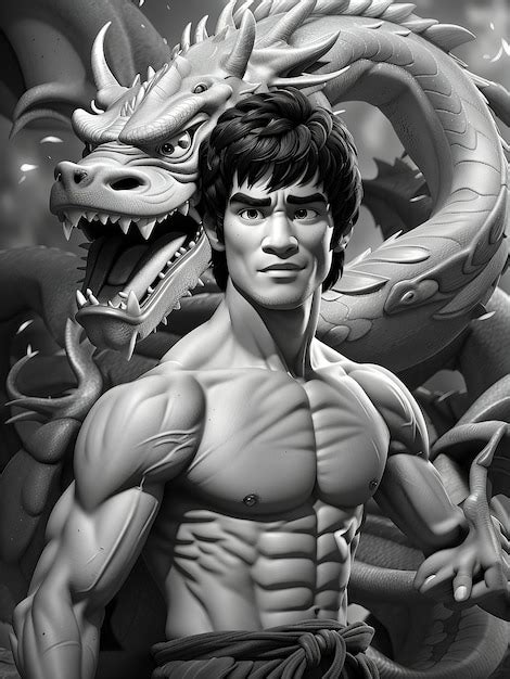 Premium AI Image | bruce lee fight with dragon