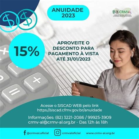 Anuidade 2023 já pode ser paga desconto CRMV AL