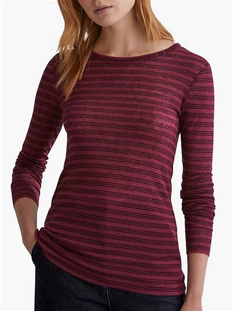 Toast Stripe Wool Tencel Long Sleeve T Shirt Raspberry Red Work Wear