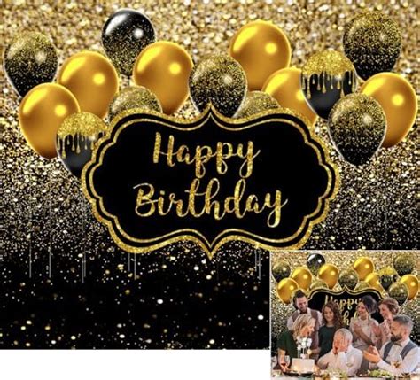 Happy Birthday Backdrop Black And Gold Glitter Birthday Party Photography