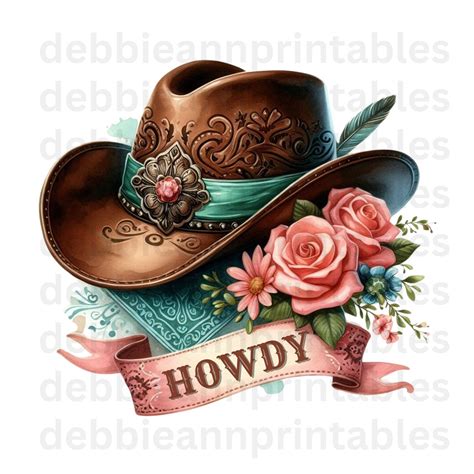 Howdy Cowboy Hat With Flowers Png, Country Girl Design Png, Western ...