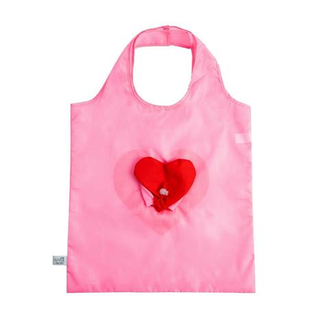 Love Heart Reusable Foldable Shopping Bag Pink Red Etsy