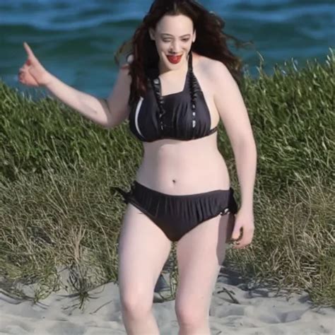 Kat Dennings Relaxing On The Beach Wearing A Bikini Stable Diffusion