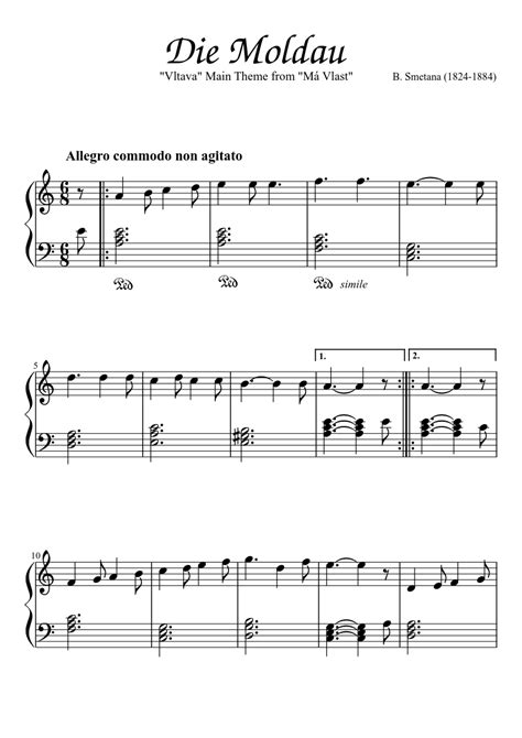 Die Moldau Vltava Sheet Music For Piano Solo Easy