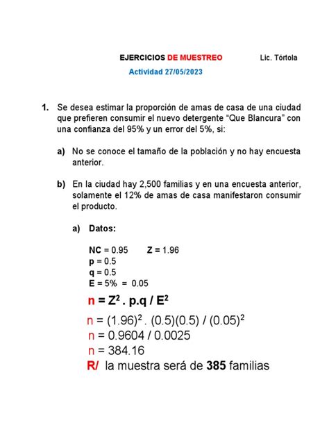 Ejercicios Muestreo Aleatorio Simple 2023 Pdf Margen De Error Inferencia Estadística