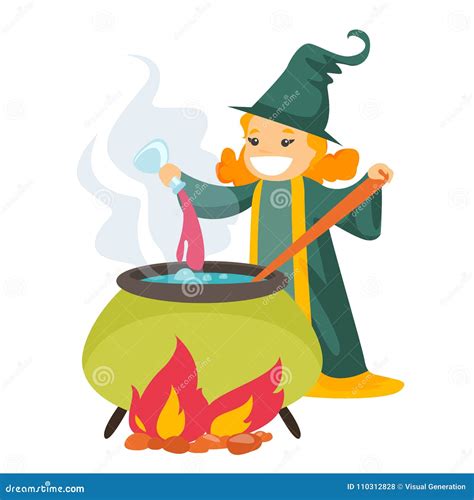 Witch Cooking Castle And Full Moon Vector Illustration For Happy