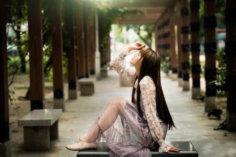 K K K K Asian Bokeh Side Brown Haired Sitting Hands Legs