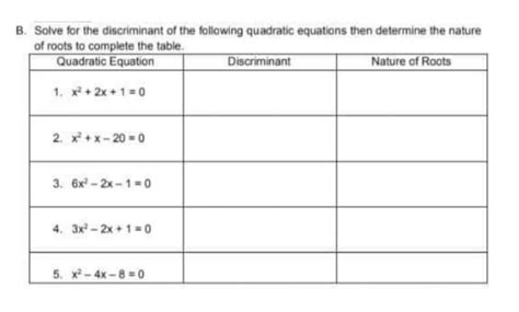 Solve For The Discriminant Of The Following Quadratic Equation Then