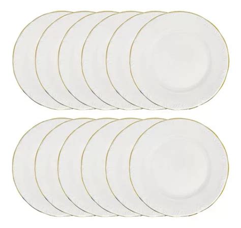 Juego De Platos Planos Schmidt De Porcelana Dorada Pomerode Con