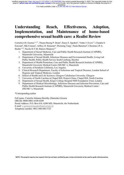 Pdf Understanding Reach Effectiveness Adoption Implementation And Maintenance Of Home