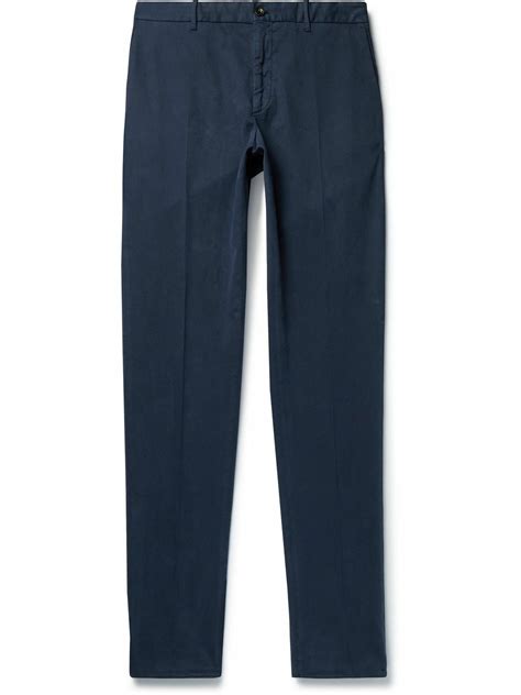 Incotex Venezia Straight Leg Cotton Blend Twill Trousers Blue