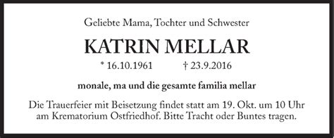 Traueranzeigen Von Katrin Mellar SZ Gedenken De