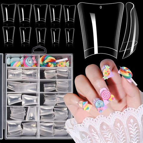 Quaferen Clear Crystal Duck Nail Tips 240PCS Duck Feet Fan Flare