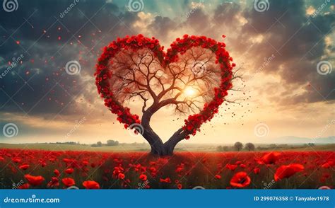 Heart Shaped Tree Flowers Beautiful Nature Landscape Stock Illustration Illustration Of