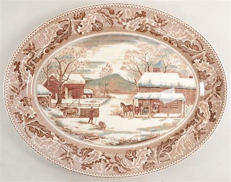 Historic America Brown Multicolor Oval Serving Platter By Johnson