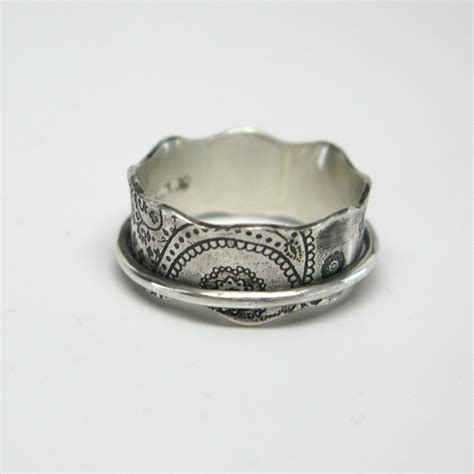 Paisley Sterling Silver Spinner Ring Mm Wide Etsy