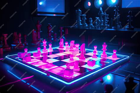 Premium Photo Neon Chess Game With Glowing Pieces In Futuristic