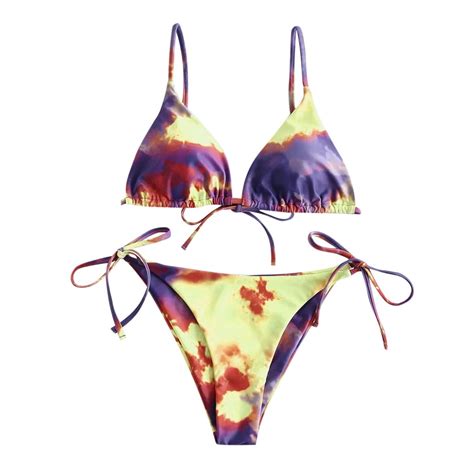 Bvgfsahne Unisex Sexy Tie Dye Lace Up High Cut Leg Print Bikini Set Two