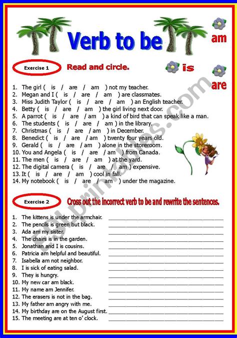 Verb To Be Worksheet Esl