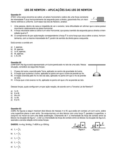 Lista Mecânica Leis de Newton e suas Aplicações LEIS DE NEWTON