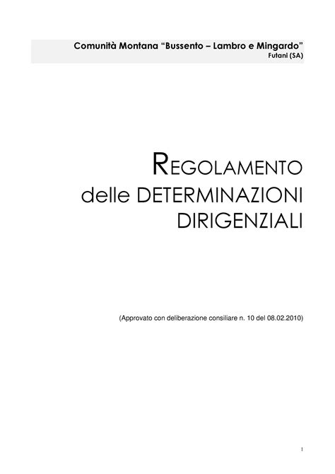 Regolamento Delle Determinazioni Dirigenziali Comunità Montana