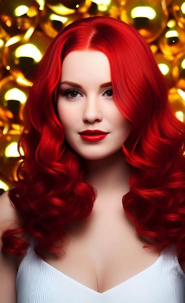 Premium Photo A Girl With Red Hair And A Silver Dress Is Standing In Front Of A Gold Background