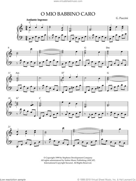 O Mio Babbino Caro Sheet Music For Piano Solo Pdf V