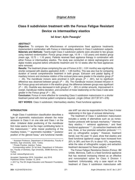 Class Ii Subdivision Treatment With The Forsus Fatigue Resistant Device Vs Intermaxillary