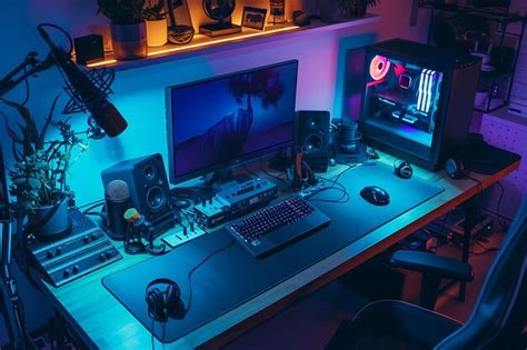 premium photo computer desk  laptop  desktop