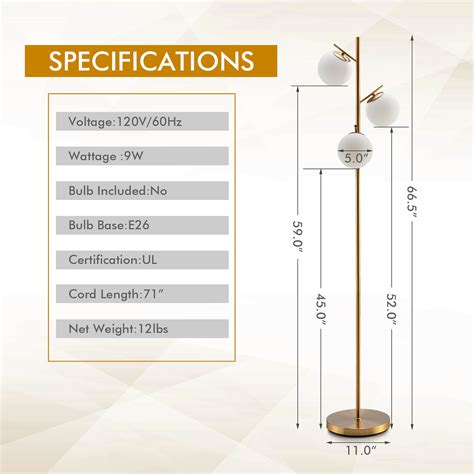 Costway Modern 3 Globe Floor Lamp With Foot Switch For Living Room