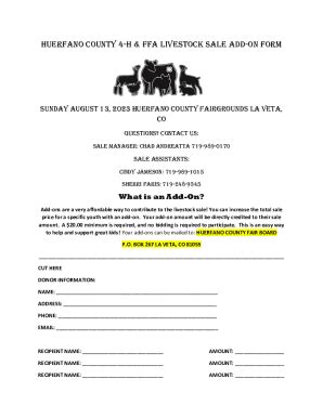 Fillable Online Huerfano County H Ffa Livestock Sale Add On Form