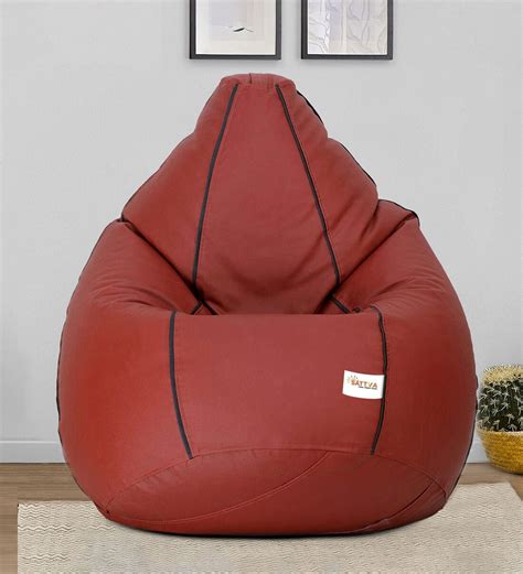 Buy Classic Xxl Leatherette Bean Bag With Beans In Black Piping Tan