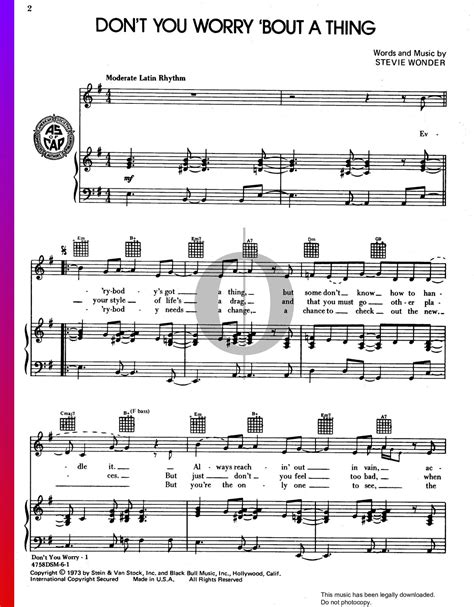 Letras De Don't You Worry 'bout A Thing - Don't You Worry 'Bout A Thing (Stevie Wonder) Piano Sheet Music - OKTAV