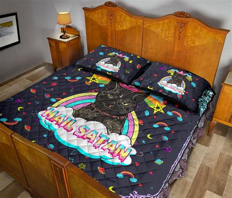 Black Cat Hail Satan Quilt Bed Set And Pillow Covers Dasilia