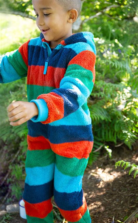 Frugi Big Ted Fleece Snugglesuit Paprik Stripe Koast Clothing