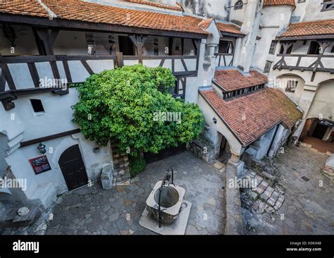 Courtyard Of Bran Castle In Romania Commonly Known As Draculas