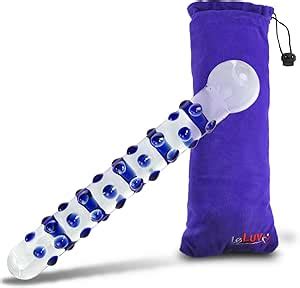Amazon LeLuv Dildo 8 Bumpy Glass Wand Beaded Tip Blue With Premium Padded Pouch Health