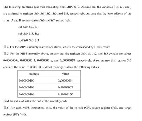 Solved The Following Problems Deal With Translating From C Chegg