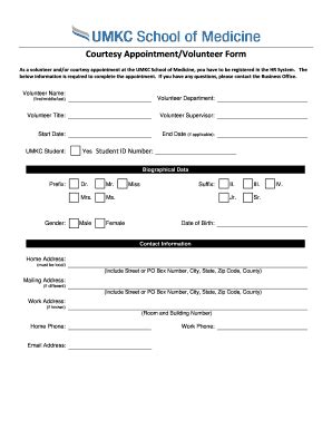 Fillable Online Med Umkc Courtesy Appointmentvolunteer Form Fax Email