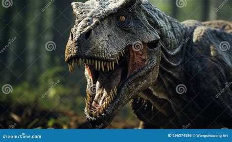 Dinosaur Tyrannosaurus Rex Roaring In The Forest T Rex Is A Genus Of