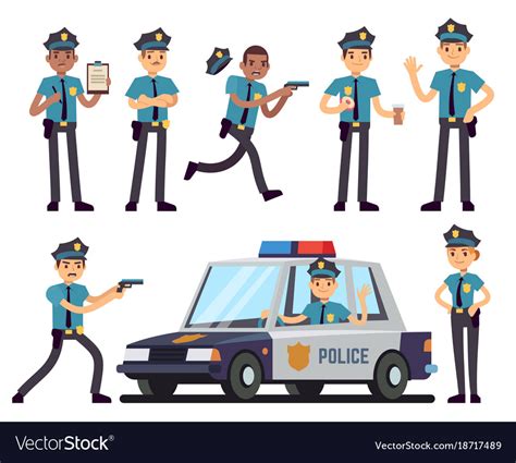 Cartoon Policewoman And Policeman Characters In Vector Image